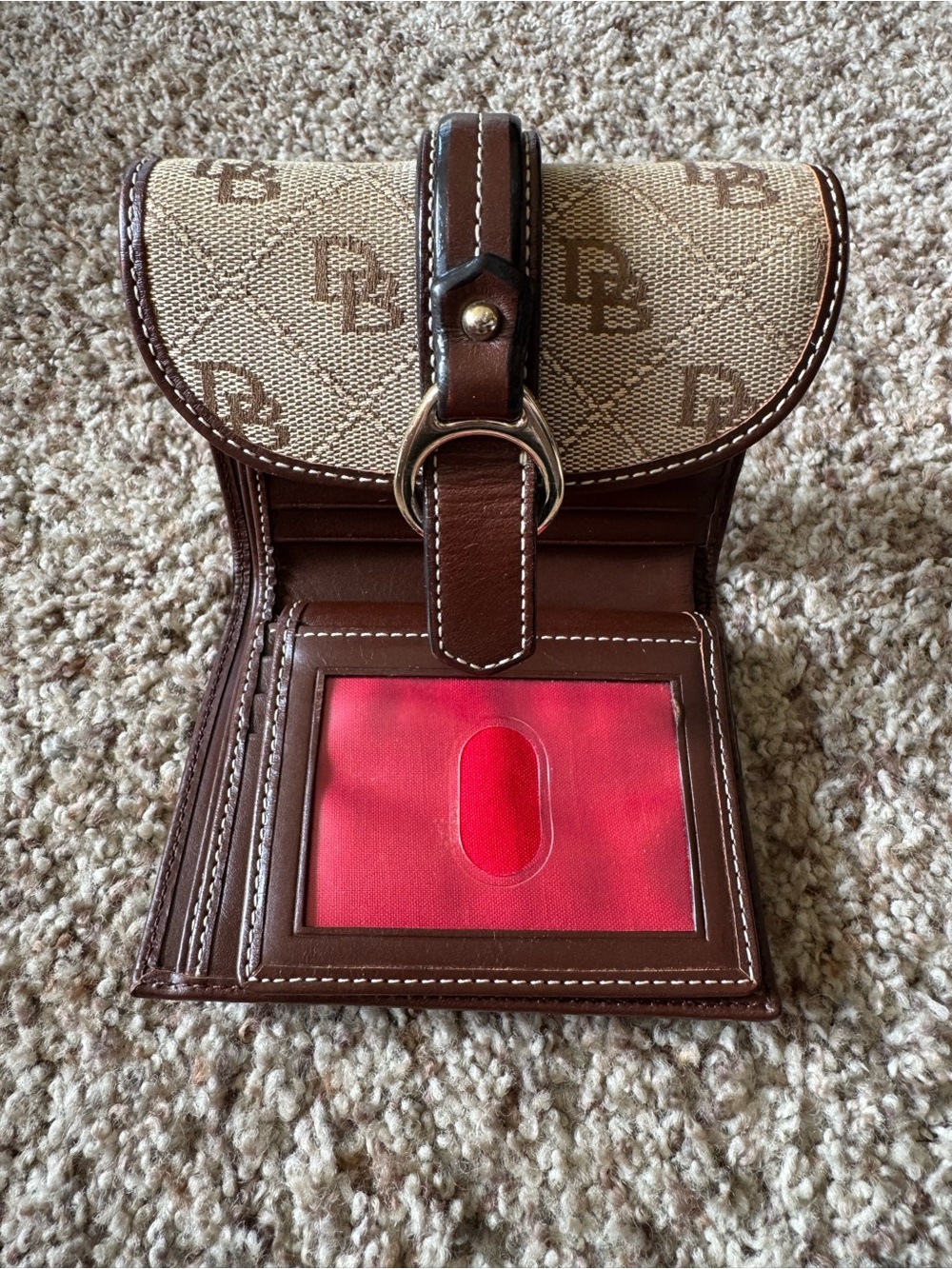 Vintage Dooney & Bourke Monogram Jacquard Bifold Wallet - Brown & Tan - Picture 4 of 7